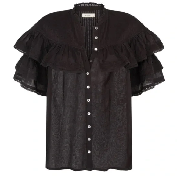 NWT Spell Dove Lace 💯Organic Cotton Blouse in Midnight size medium - Picture 13 of 14